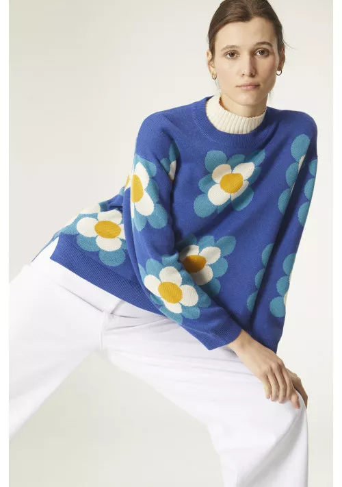 Compania Fantastica – Crochet Floral Print Jacquard Knit Jumper