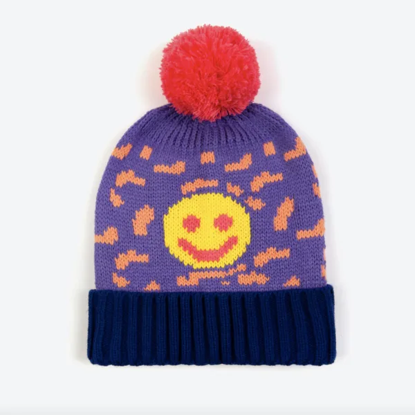 MISS POMPOM - Smiley Purple Knitted hat with bobble