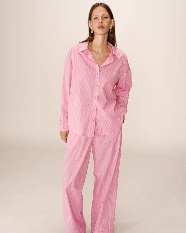 Grace and Mila  Parsons Oversize Striped Shirt in rose pink