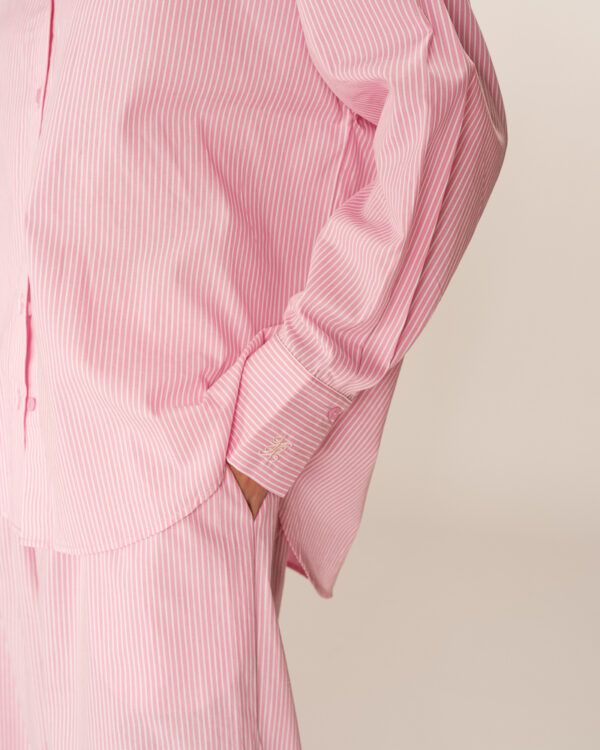 Grace and Mila  Parsons Oversize Striped Shirt in rose pink - Image 2