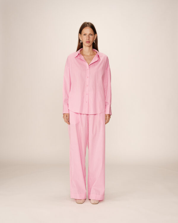 Grace and Mila  Parsons Oversize Striped Shirt in rose pink - Image 3