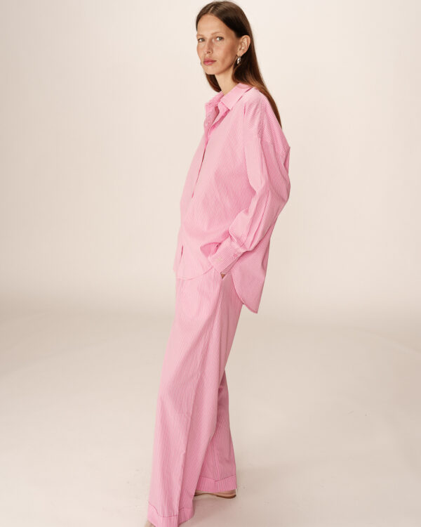 Grace and Mila  Parsons Oversize Striped Shirt in rose pink - Image 5