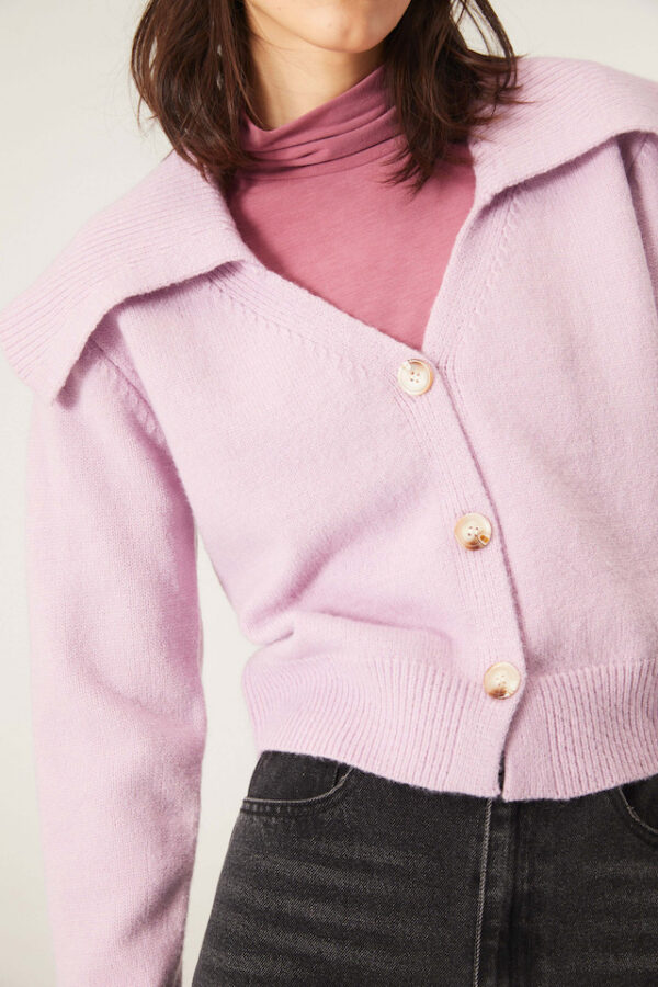 COMPANIA FANTASTICA wide collar button cardigan in lilac