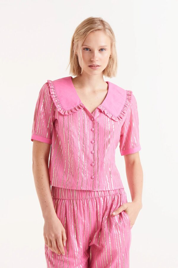 COMPANIA FANTASTICA Pink lurex short sleeve shirt