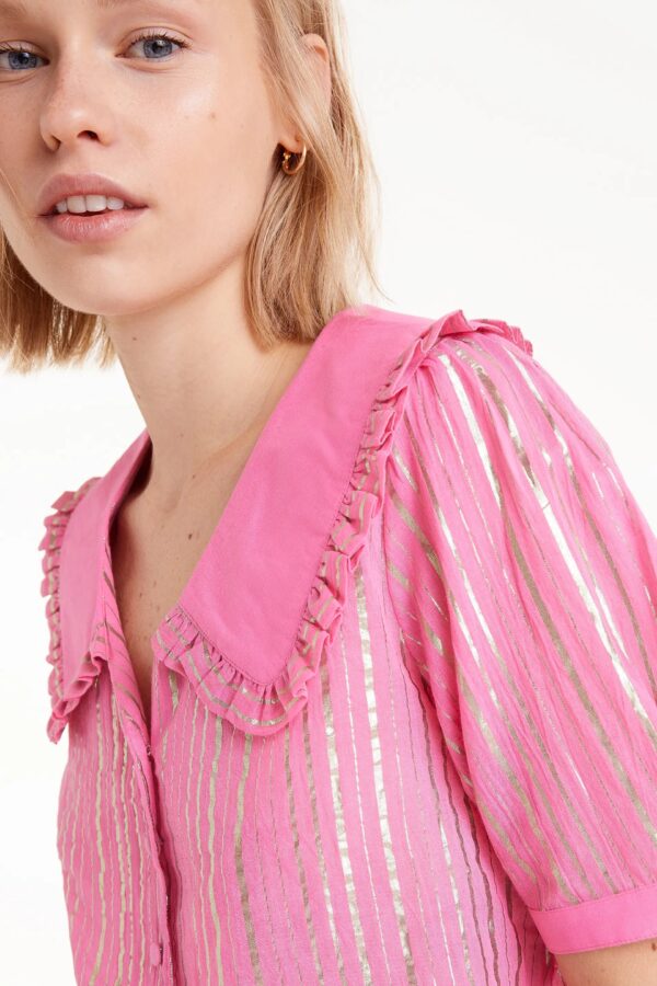 COMPANIA FANTASTICA Pink lurex short sleeve shirt - Image 4