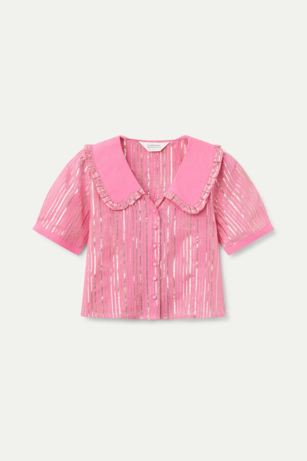 COMPANIA FANTASTICA Pink lurex short sleeve shirt - Image 6