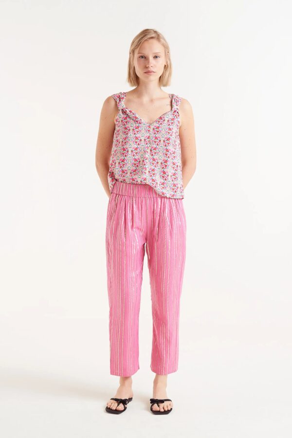 COMPANIA FANTASTICA Pink lurex long trousers