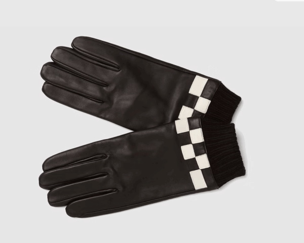 FREDERIK SHEPPARD - mens black and white check leather gloves - Image 4