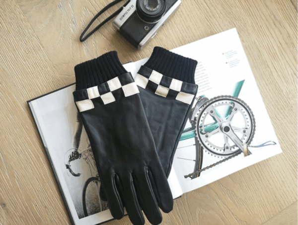 FREDERIK SHEPPARD - mens black and white check leather gloves