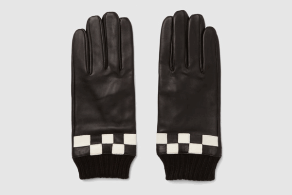 FREDERIK SHEPPARD - mens black and white check leather gloves - Image 2