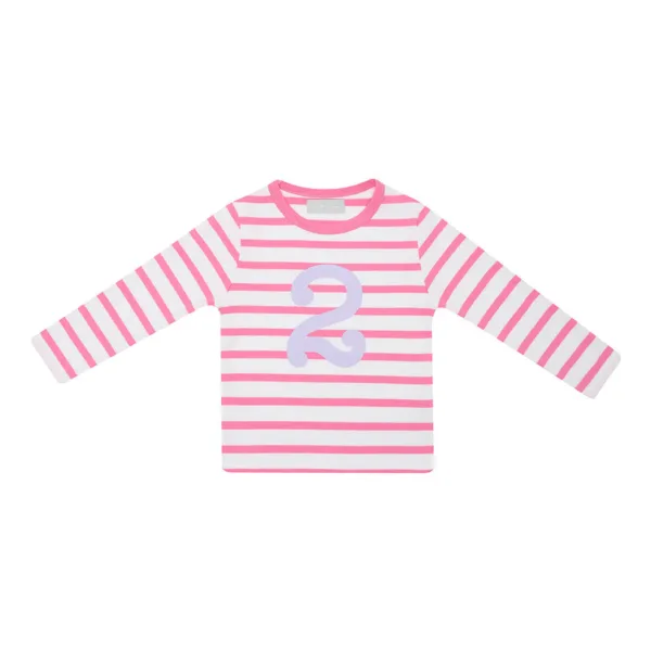 BOB AND BLOSSOM Breton stripe tshirt- age - birthday - pink/mauve - Image 2