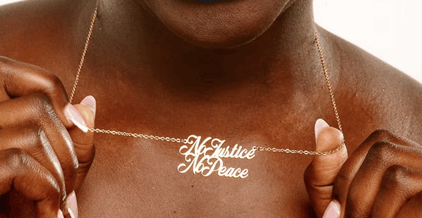 TOPPLE AND BURN - No Justice, No Peace gold cursive necklace - Image 4
