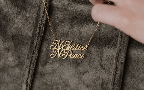 TOPPLE AND BURN - No Justice, No Peace gold cursive necklace - Image 2