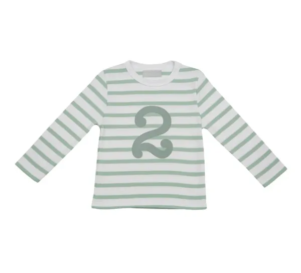 BOB AND BLOSSOM - Breton striped t shirt - age - birthday in seafoam and white - Image 3