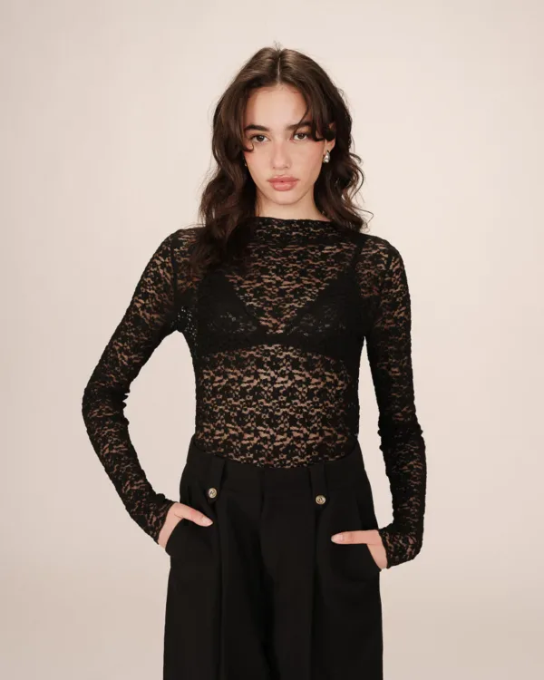 GRACE AND MILA  Shady lace tshirt top - black - Image 4